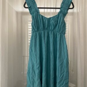 Teal Sleeveless Ruffled Strap Summer Dress